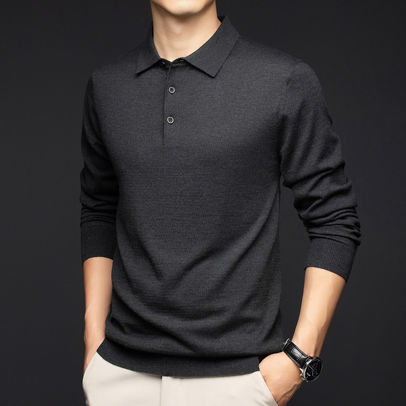 Men's Long Sleeve Knit Polo Shirt Sweater