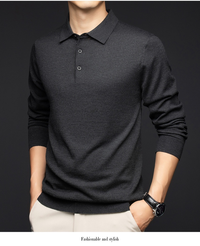 Men's Long Sleeve Knit Polo Shirt Sweater