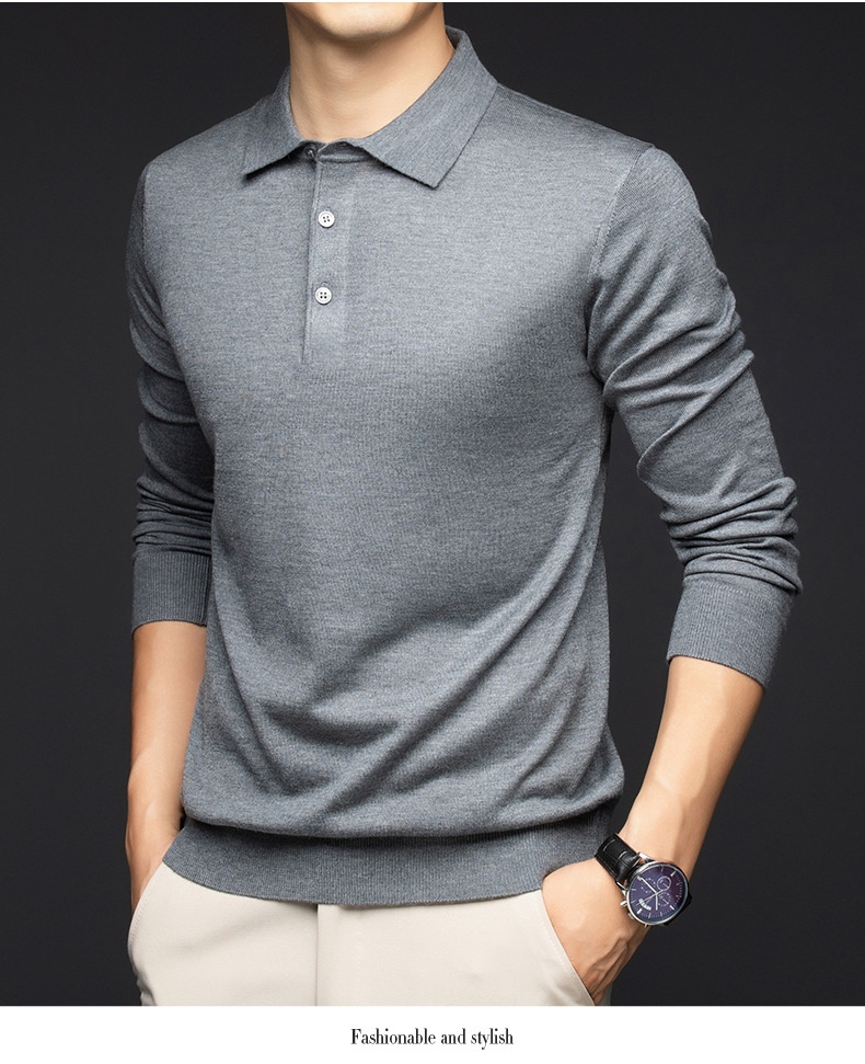 Men's Long Sleeve Knit Polo Shirt Sweater
