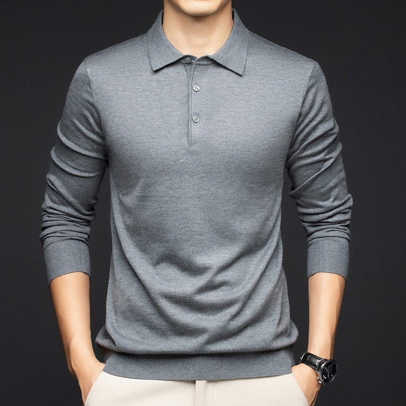 Men's Long Sleeve Knit Polo Shirt Sweater