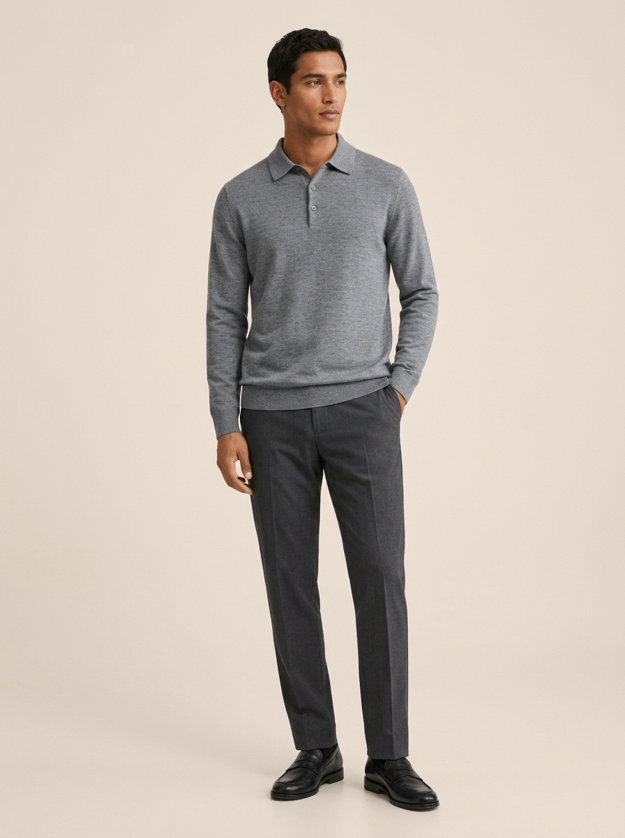 Men's Long Sleeve Knit Polo Shirt Sweater