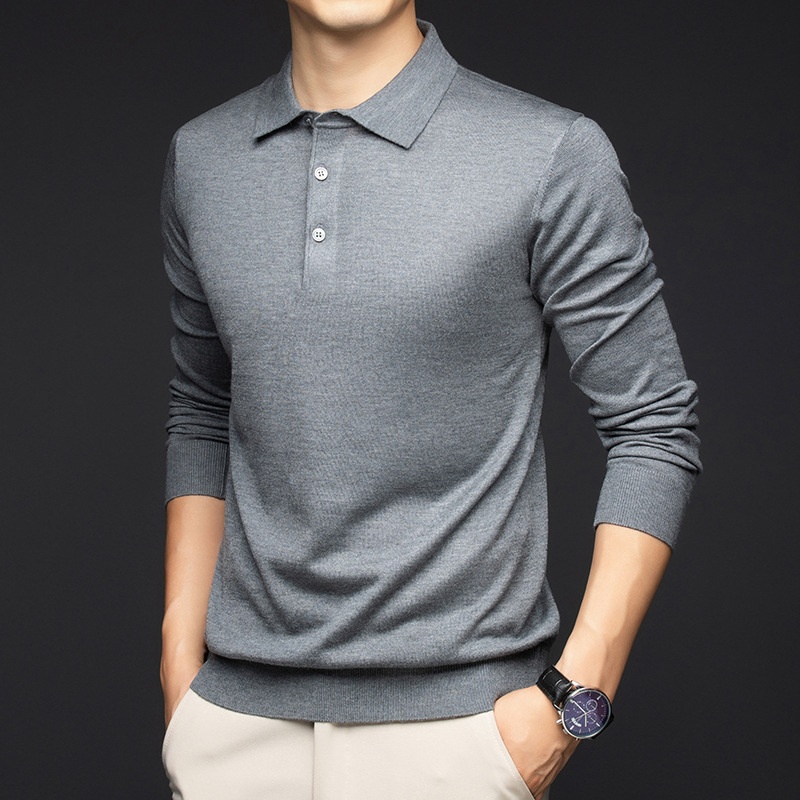 Men's Long Sleeve Knit Polo Shirt Sweater