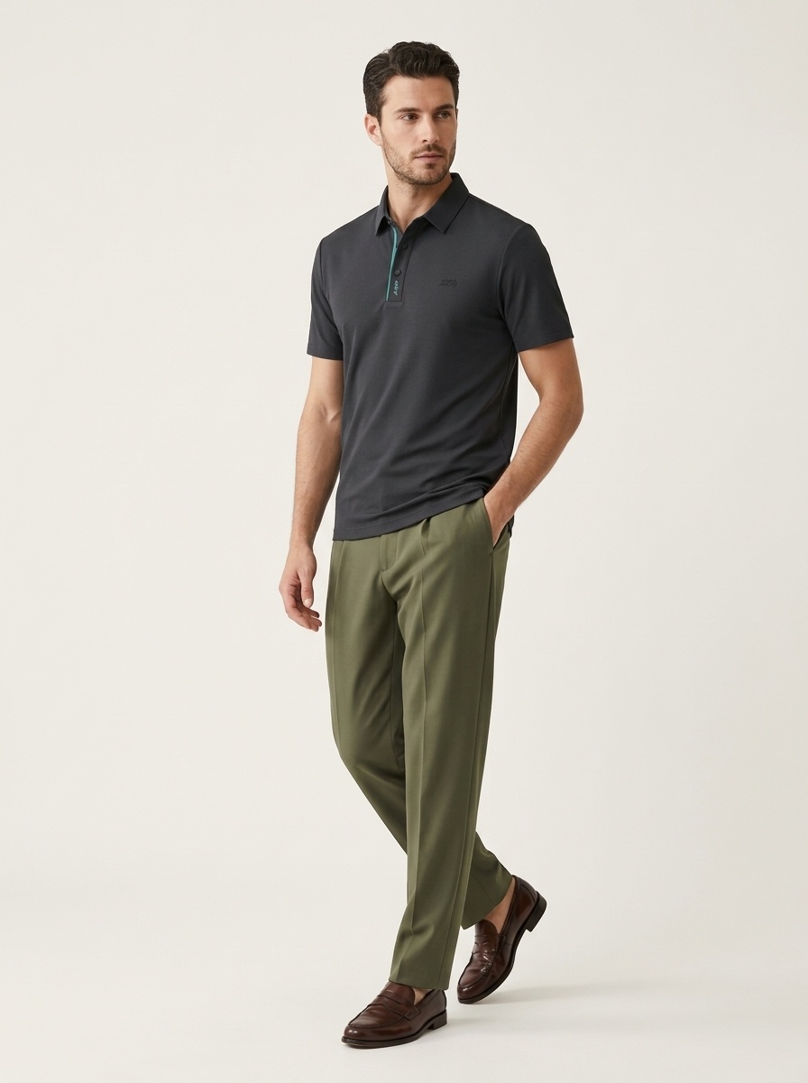 Men's Waffle Knit Short Sleeve Polo Shirt