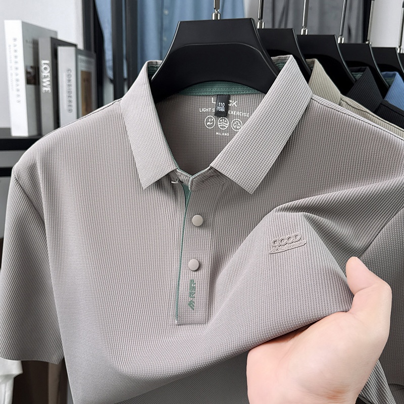 Men's Waffle Knit Short Sleeve Polo Shirt