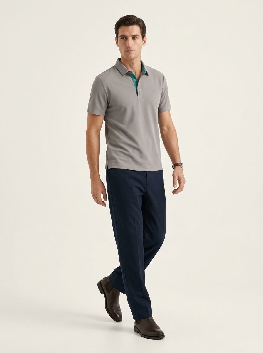 Men's Waffle Knit Short Sleeve Polo Shirt
