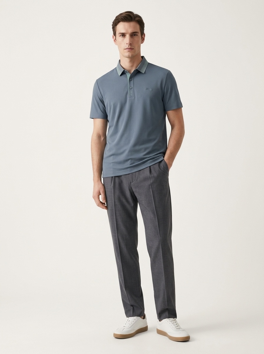 Men's Waffle Knit Short Sleeve Polo Shirt