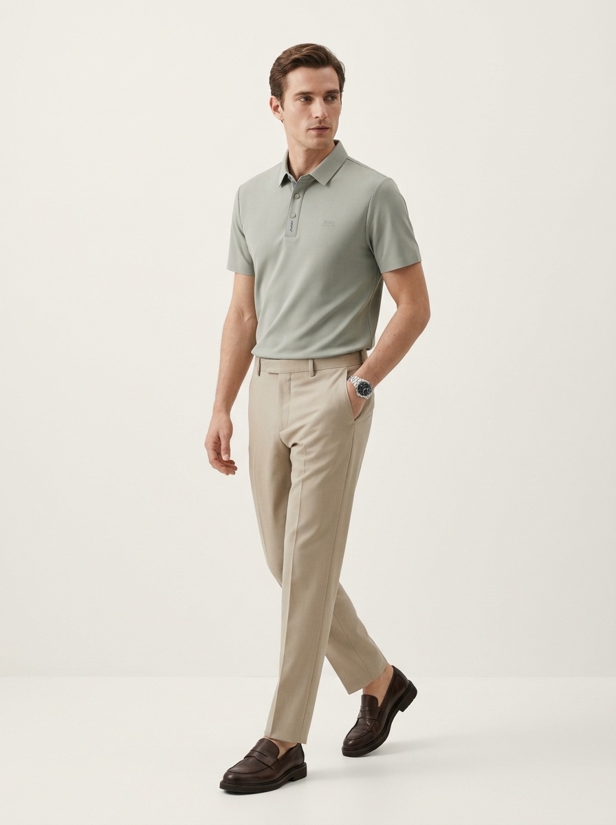 Men's Waffle Knit Short Sleeve Polo Shirt