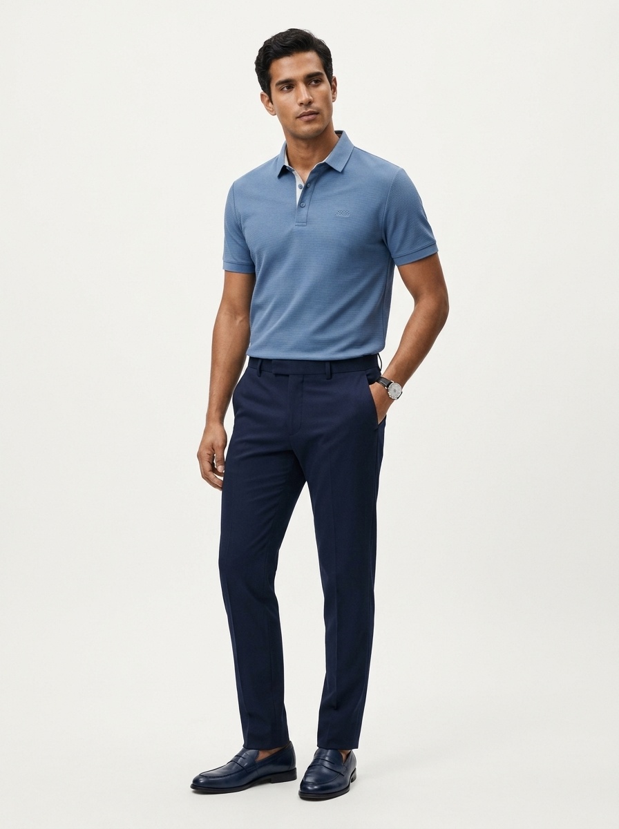 Men's Waffle Knit Short Sleeve Polo Shirt