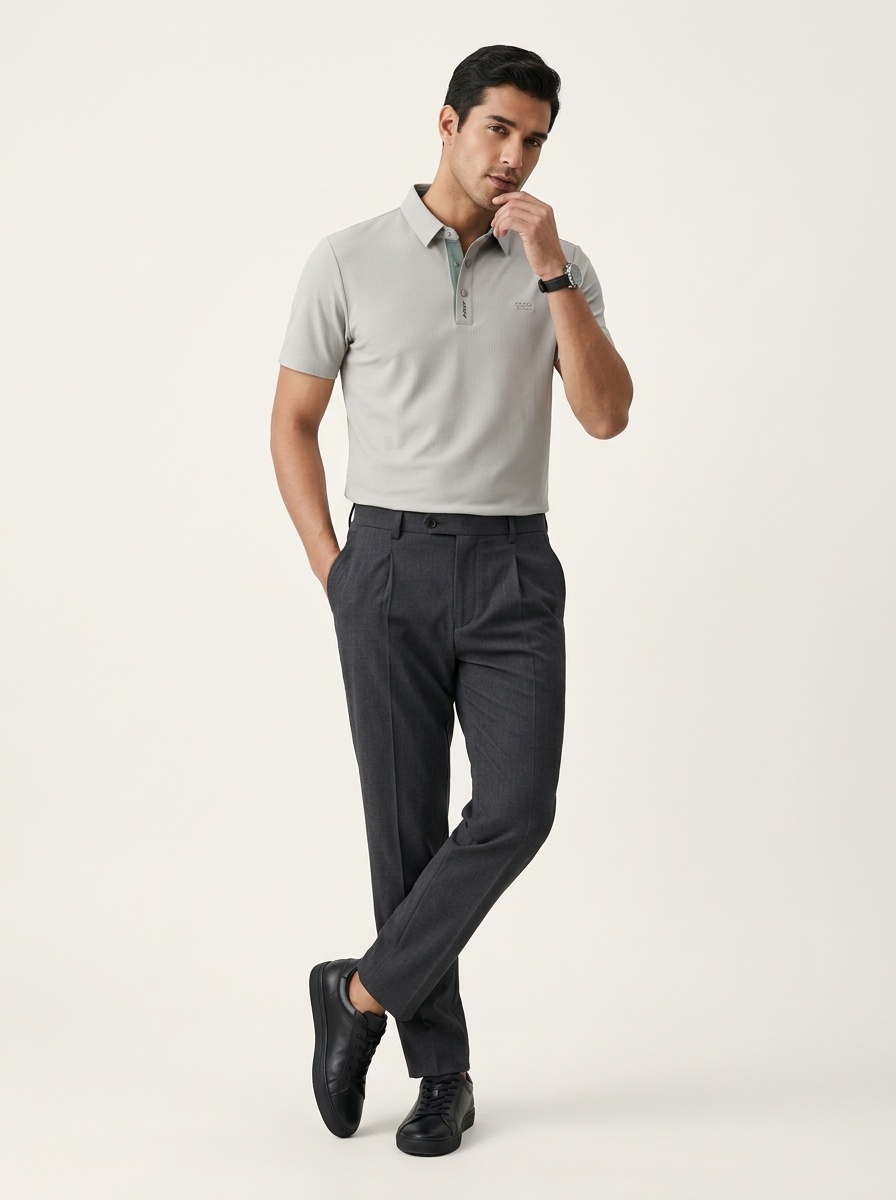 Men's Waffle Knit Short Sleeve Polo Shirt