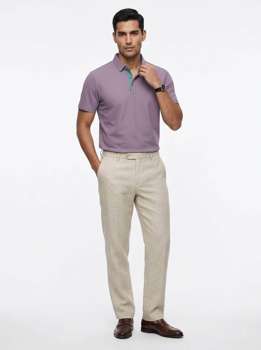 Men's Waffle Knit Short Sleeve Polo Shirt