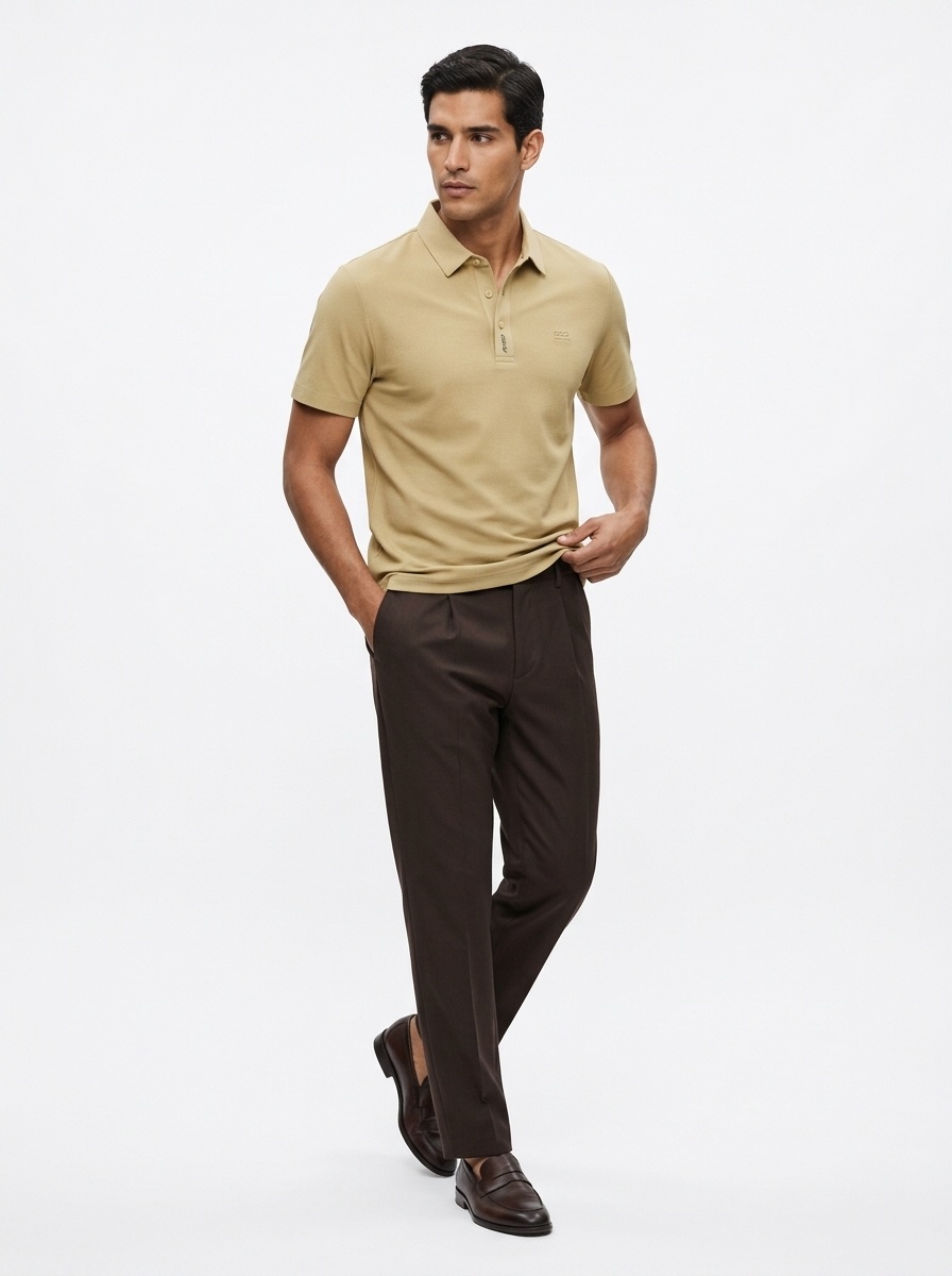 Men's Waffle Knit Short Sleeve Polo Shirt