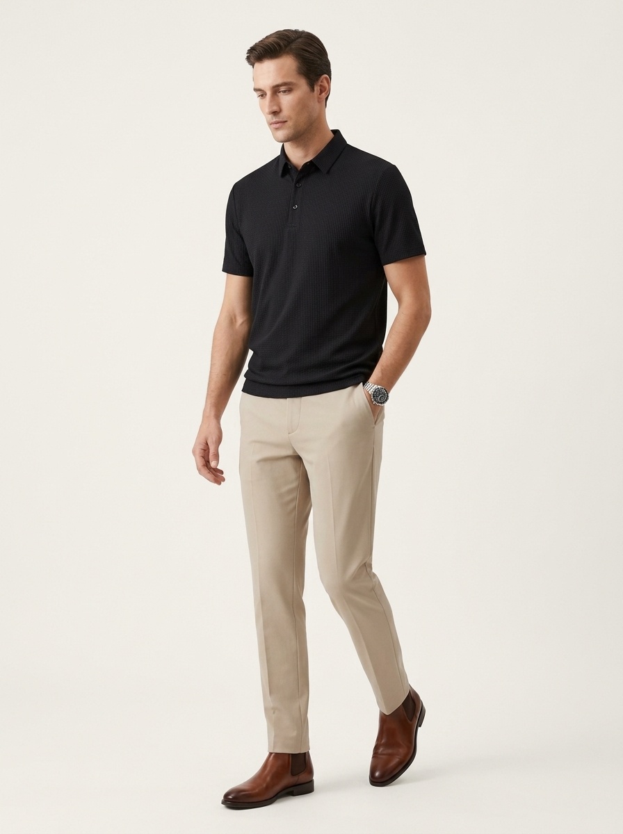 Men's Textured Short Sleeve Polo Shirt