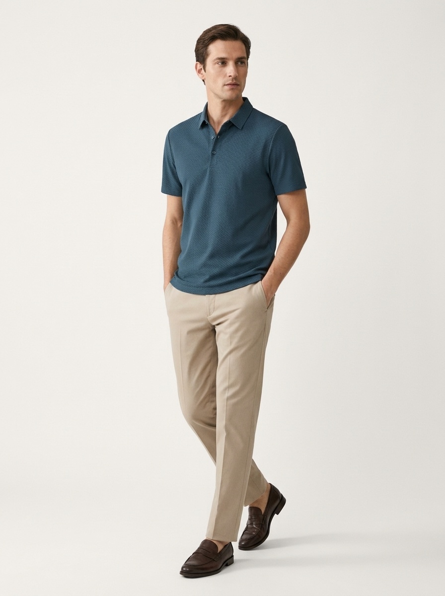 Men's Textured Short Sleeve Polo Shirt