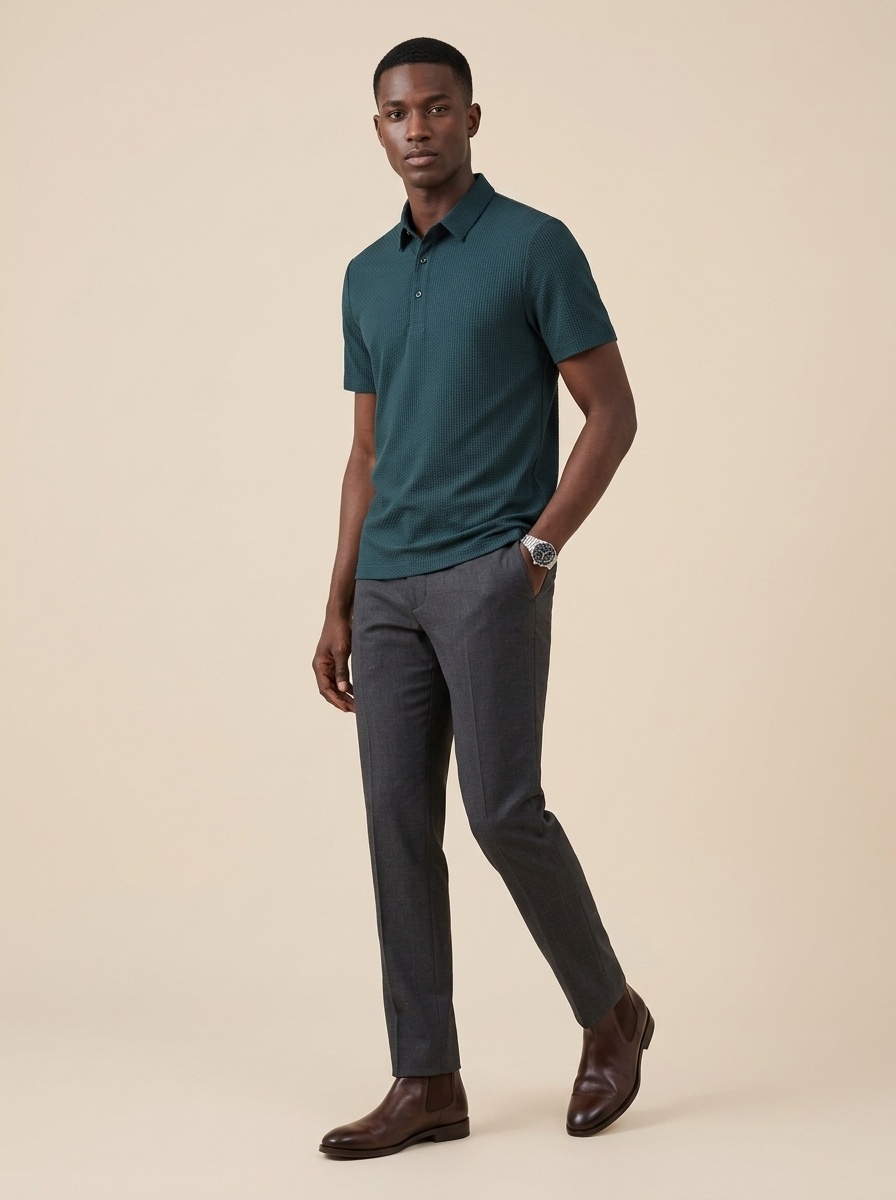 Men's Textured Short Sleeve Polo Shirt