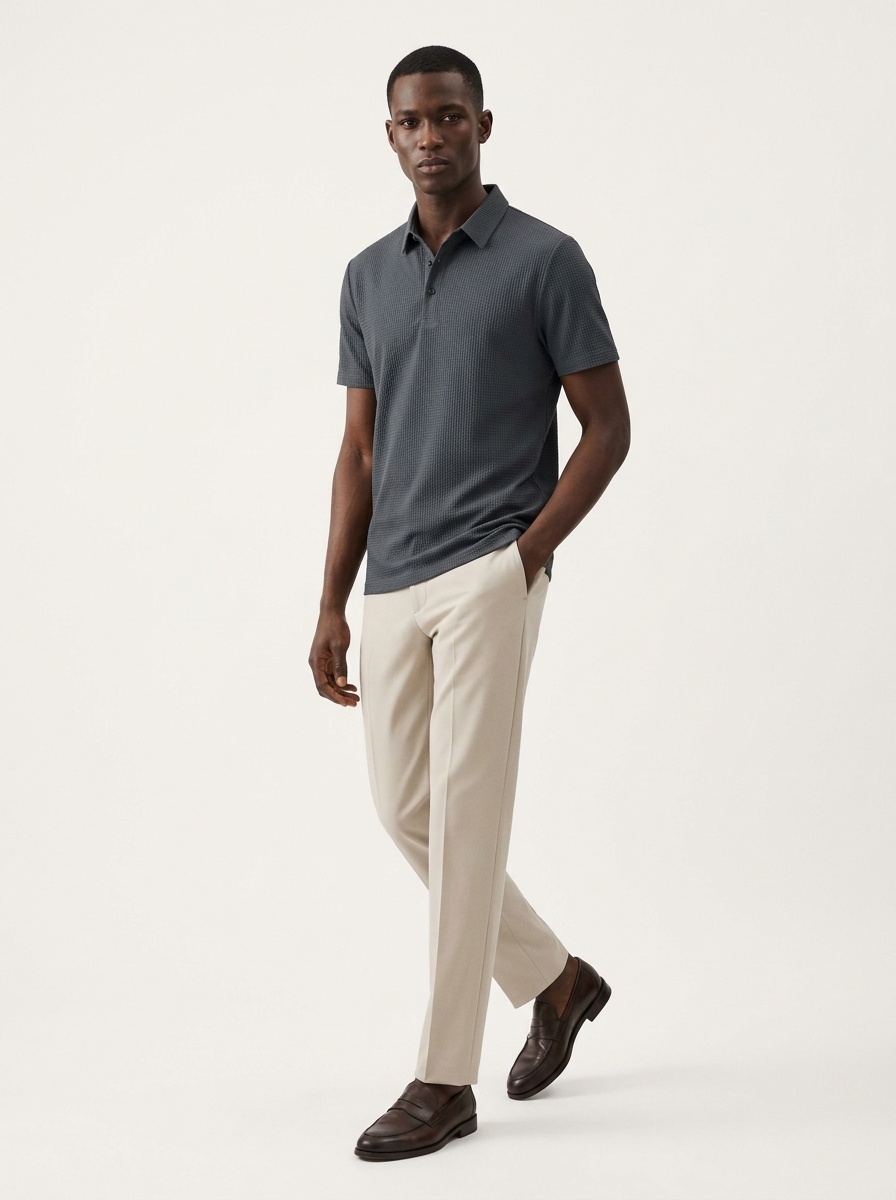Men's Textured Short Sleeve Polo Shirt