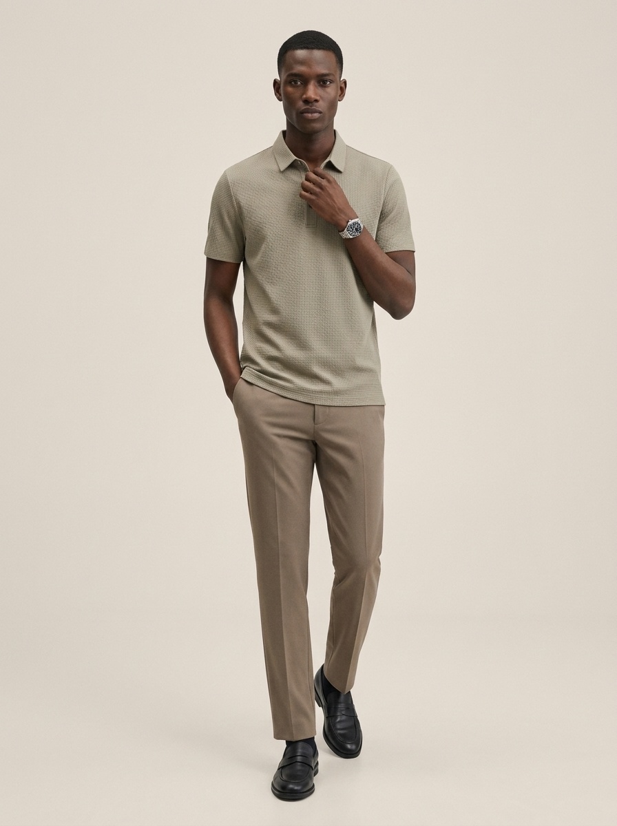 Men's Textured Short Sleeve Polo Shirt