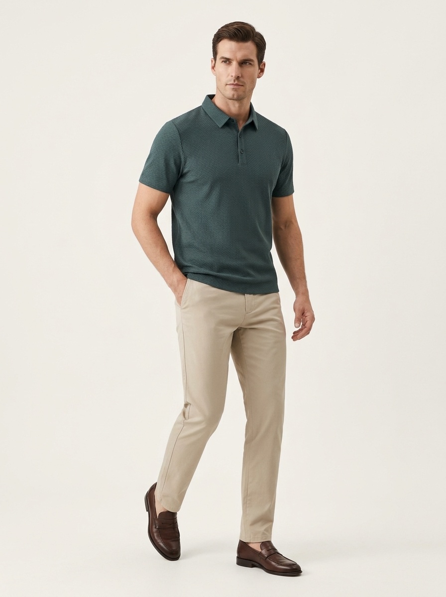 Men's Textured Short Sleeve Polo Shirt