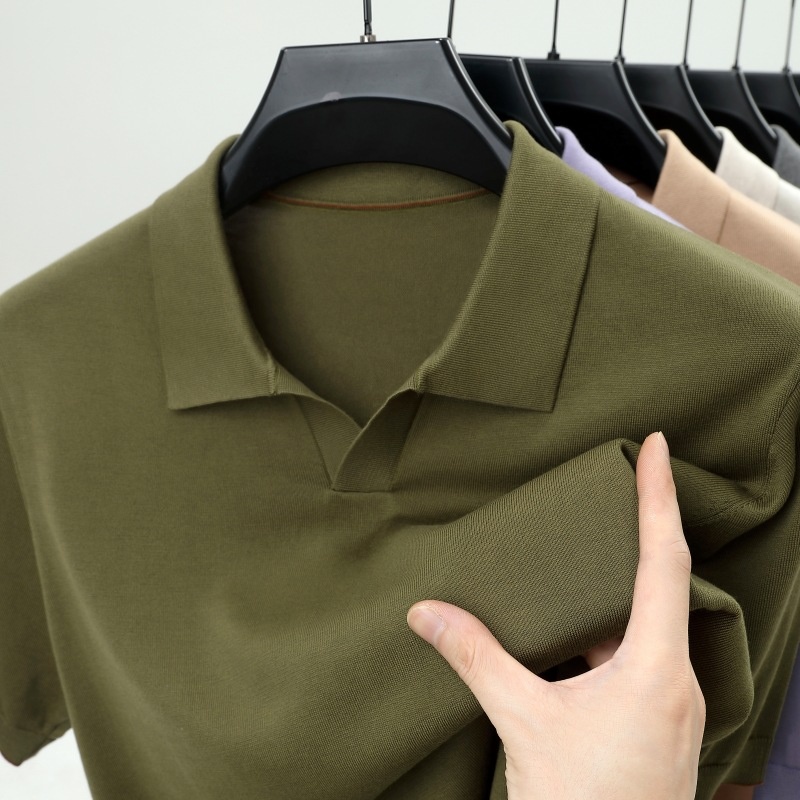 Men's Short Sleeve Buttonless Knit Polo Shirt