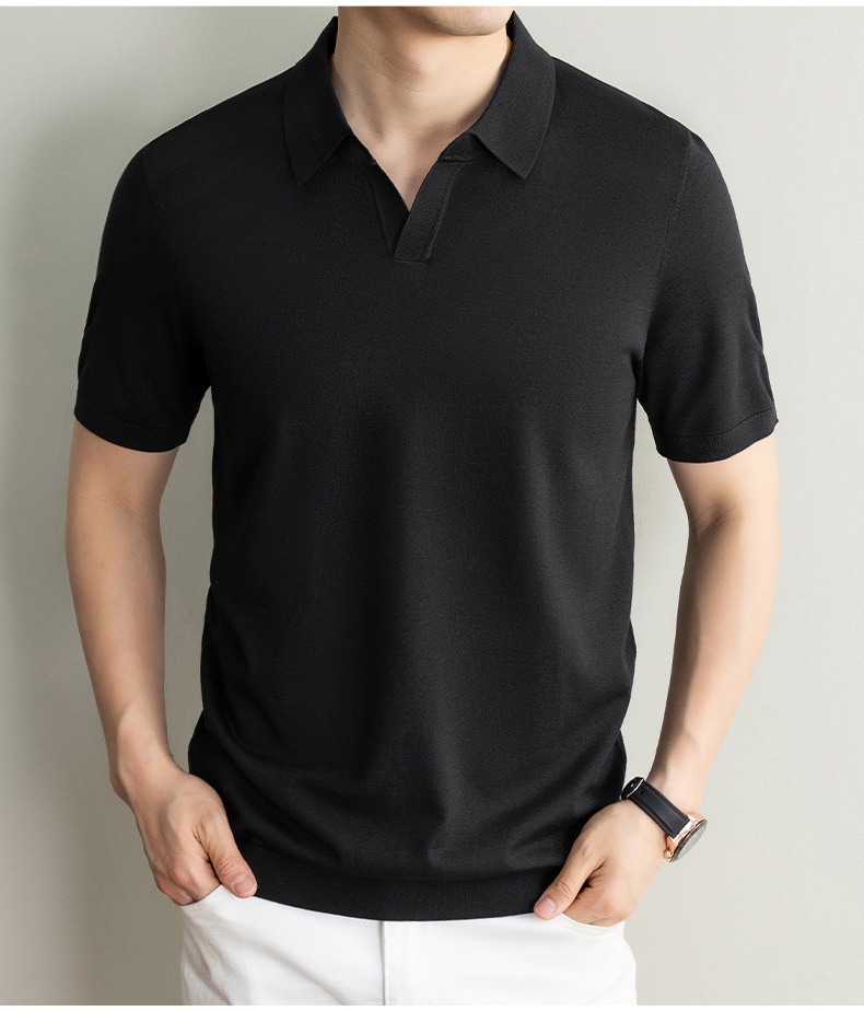 Men's Short Sleeve Buttonless Knit Polo Shirt