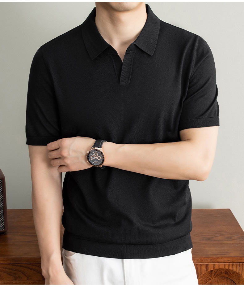 Men's Short Sleeve Buttonless Knit Polo Shirt