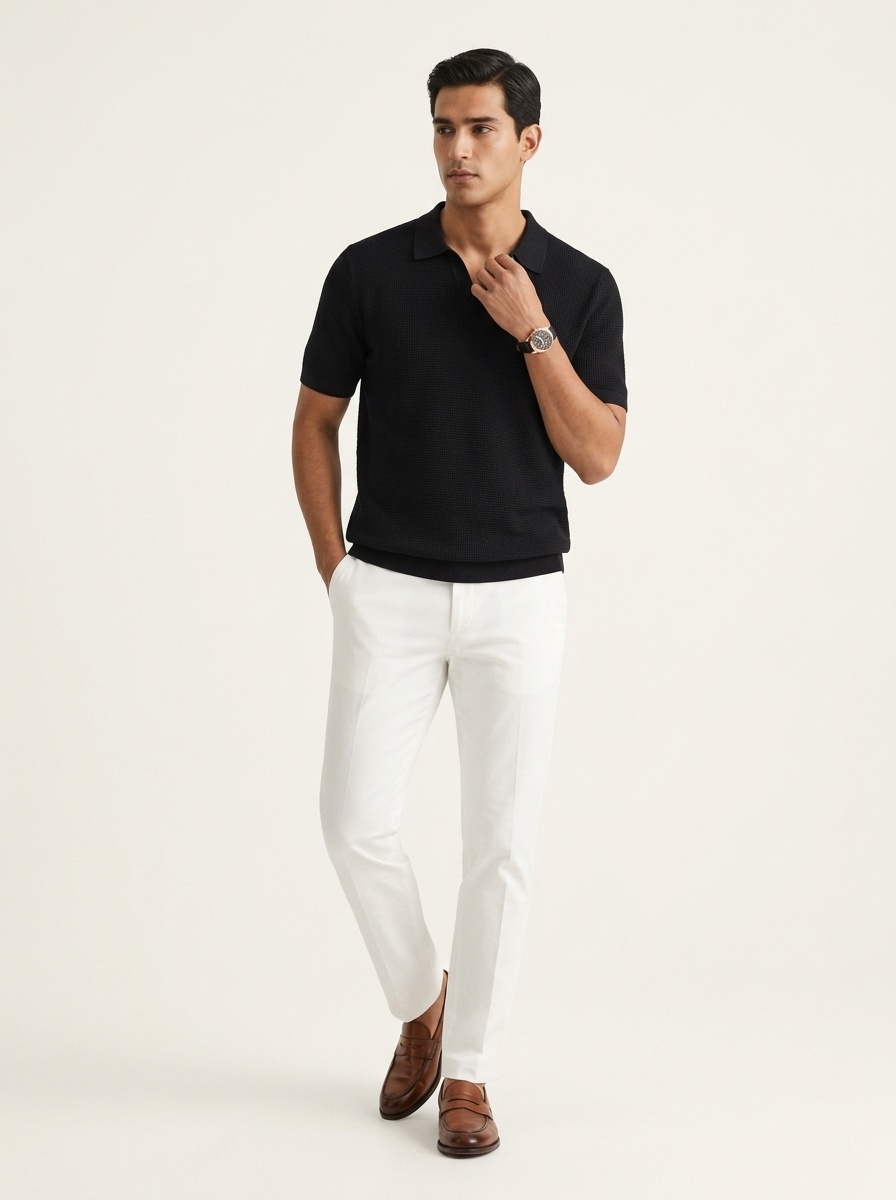 Men's Short Sleeve Buttonless Knit Polo Shirt