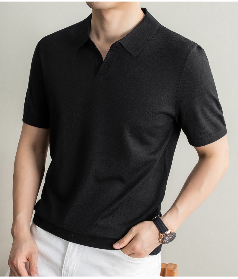 Men's Short Sleeve Buttonless Knit Polo Shirt