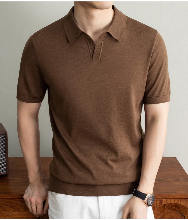 Men's Short Sleeve Buttonless Knit Polo Shirt