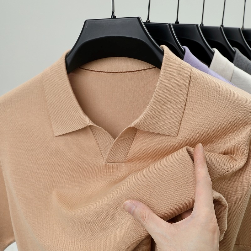 Men's Short Sleeve Buttonless Knit Polo Shirt