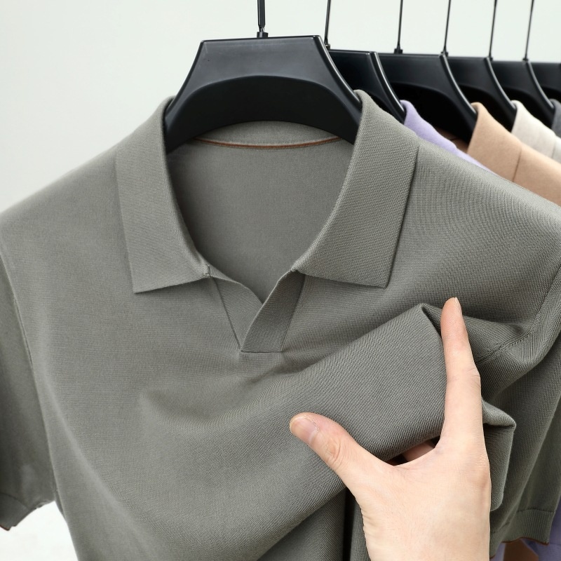 Men's Short Sleeve Buttonless Knit Polo Shirt