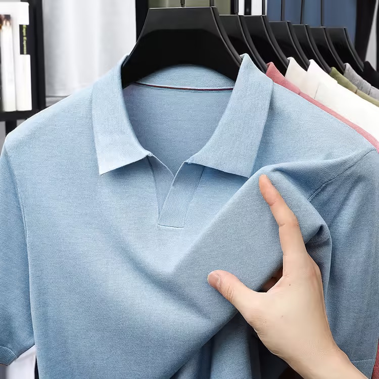 Men's Short Sleeve Buttonless Knit Polo Shirt
