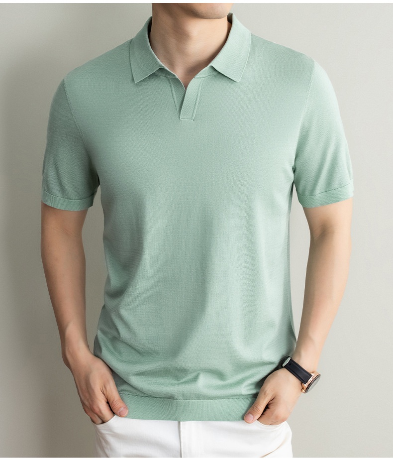 Men's Short Sleeve Buttonless Knit Polo Shirt