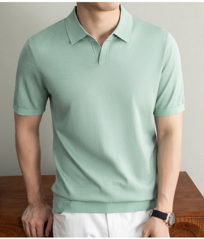 Men's Short Sleeve Buttonless Knit Polo Shirt