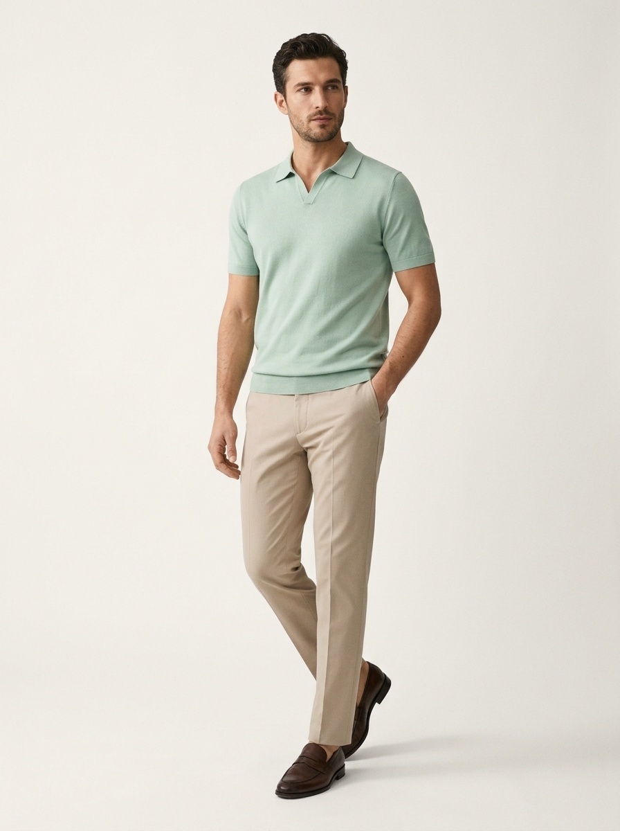 Men's Short Sleeve Buttonless Knit Polo Shirt