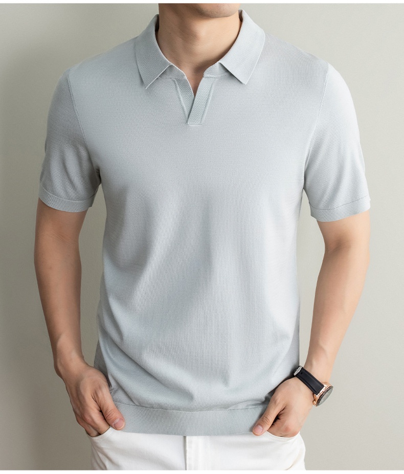 Men's Short Sleeve Buttonless Knit Polo Shirt