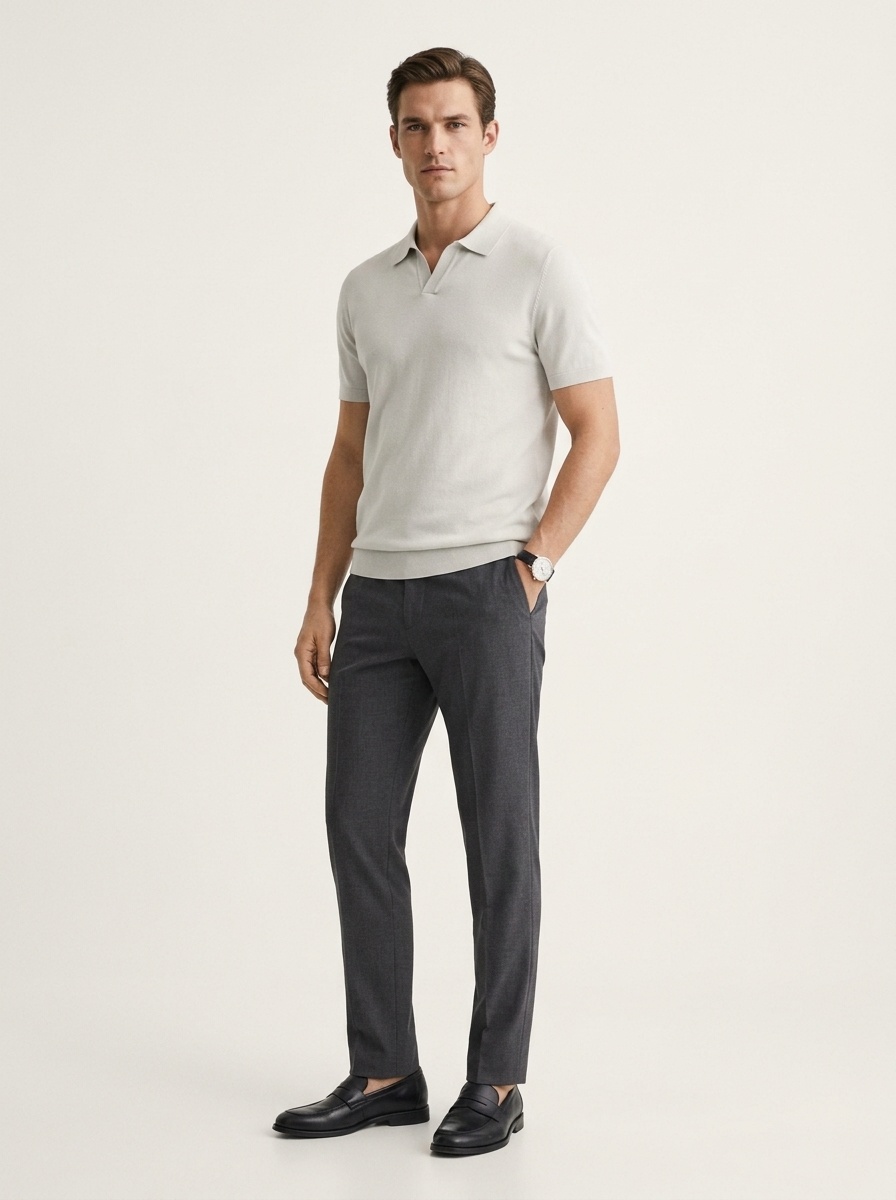 Men's Short Sleeve Buttonless Knit Polo Shirt