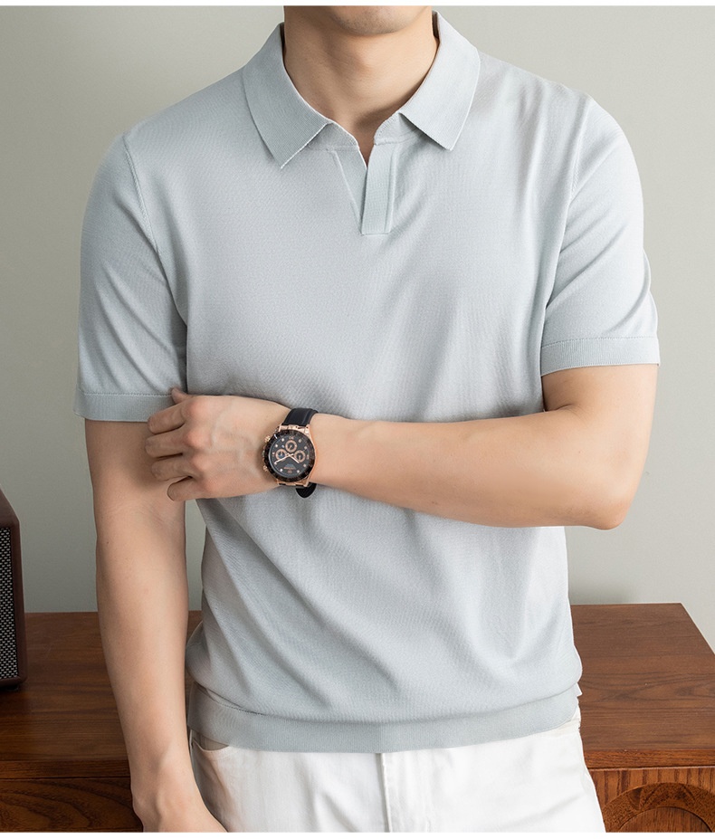 Men's Short Sleeve Buttonless Knit Polo Shirt