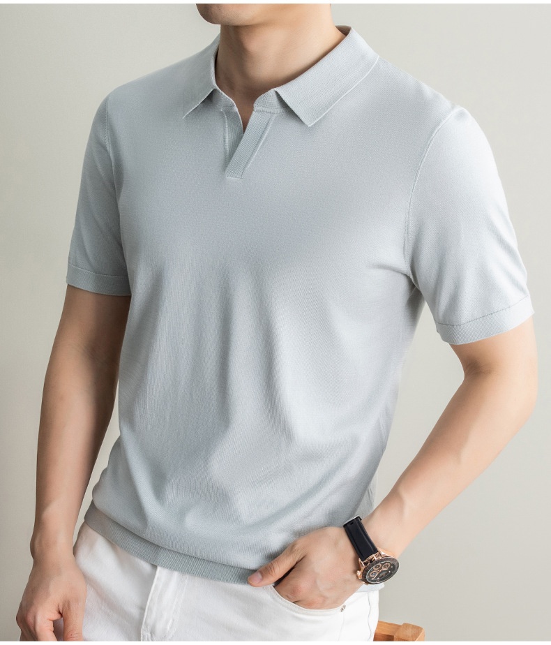 Men's Short Sleeve Buttonless Knit Polo Shirt