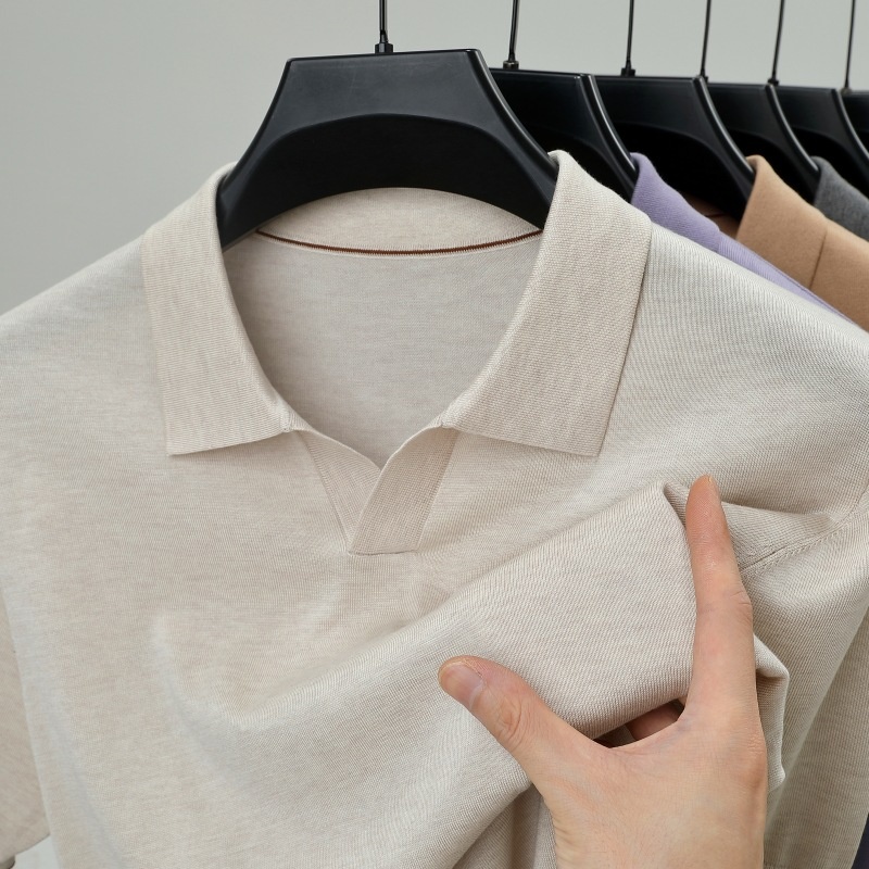 Men's Short Sleeve Buttonless Knit Polo Shirt