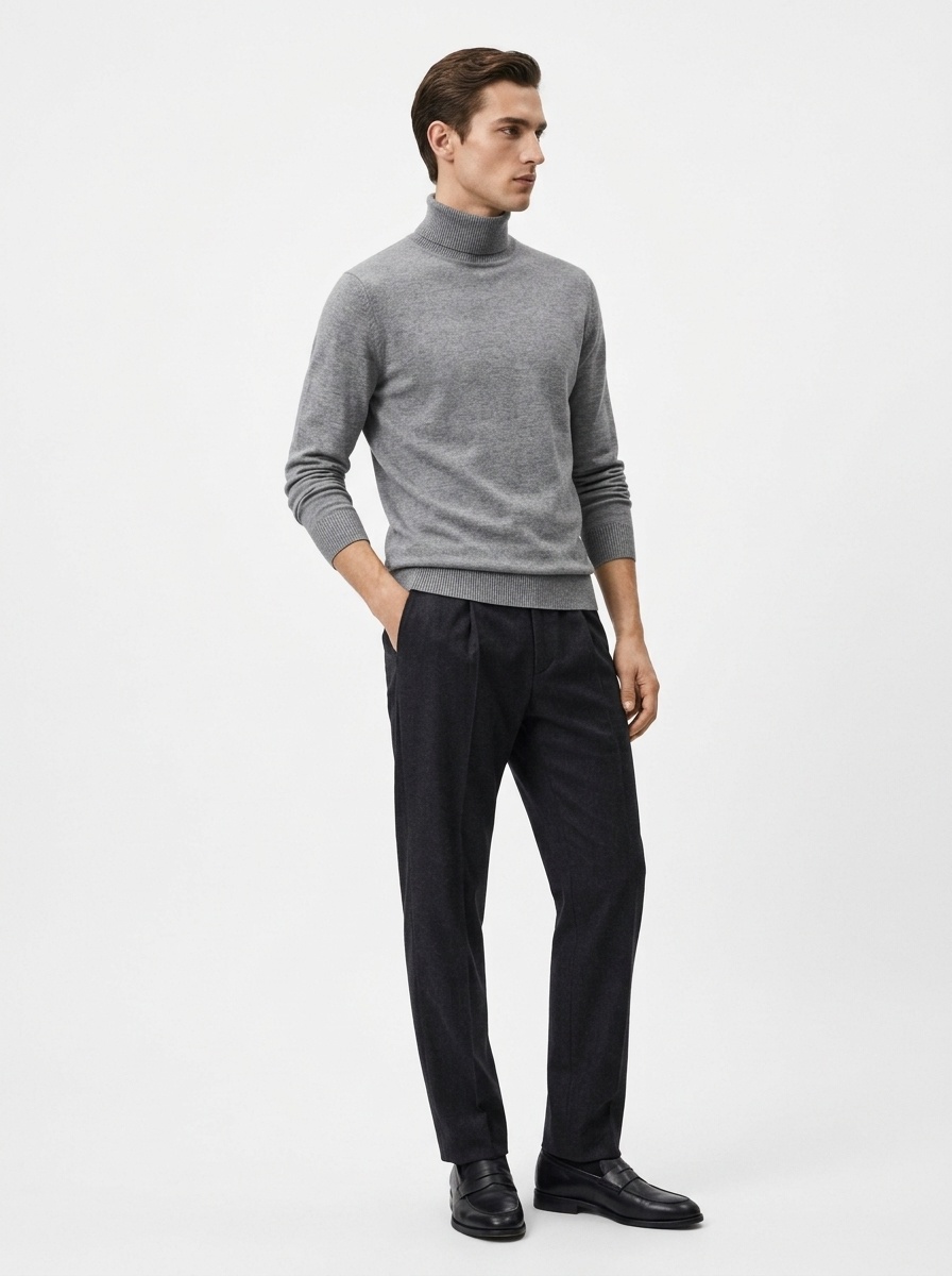Men's Classic Ribbed Turtleneck Knit Pullover Sweater