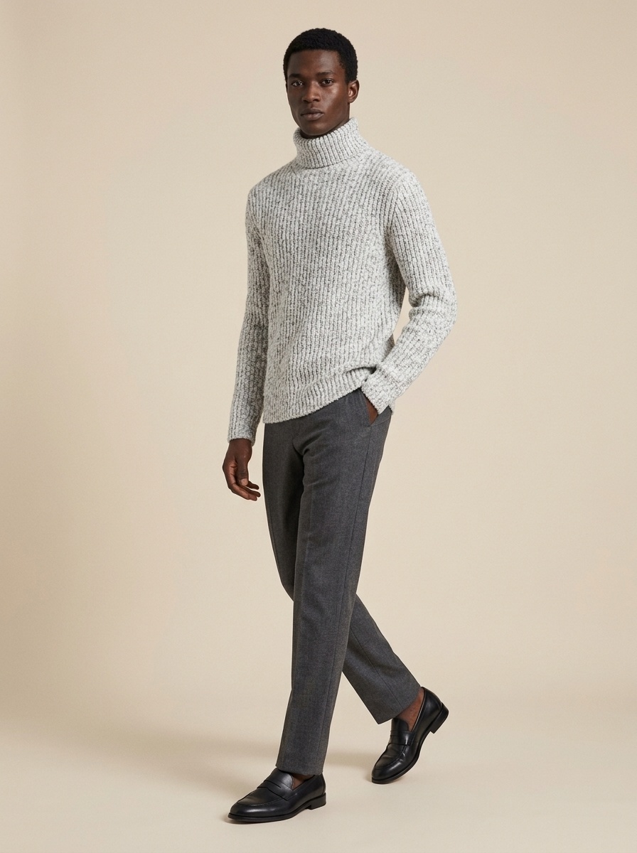 Ribbed Knit Turtleneck Long Sleeve Pullover Sweater
