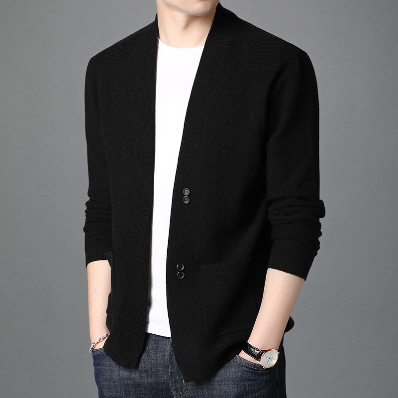Men's Open Front Buttoned Knit Cardigan Sweater