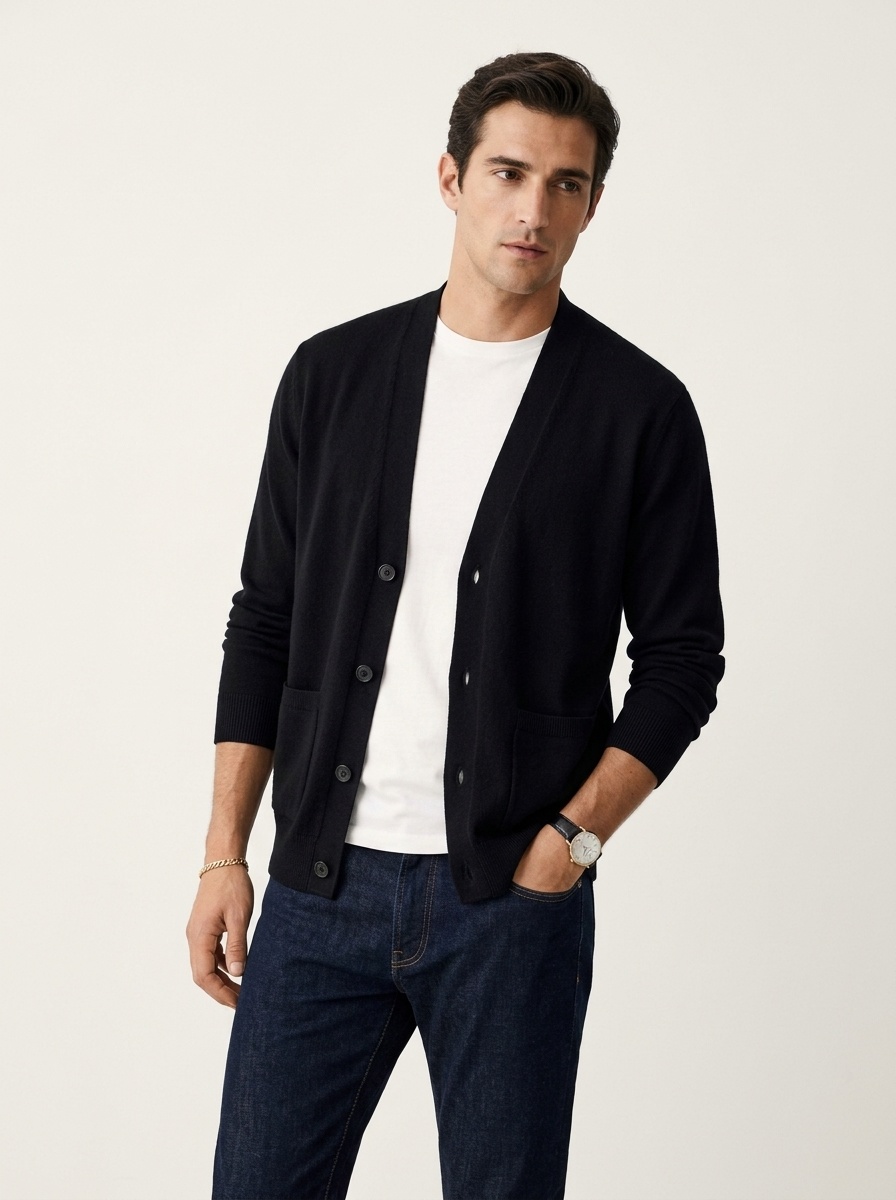 Men's Open Front Buttoned Knit Cardigan Sweater