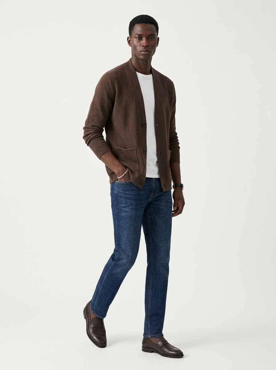 Men's Open Front Buttoned Knit Cardigan Sweater