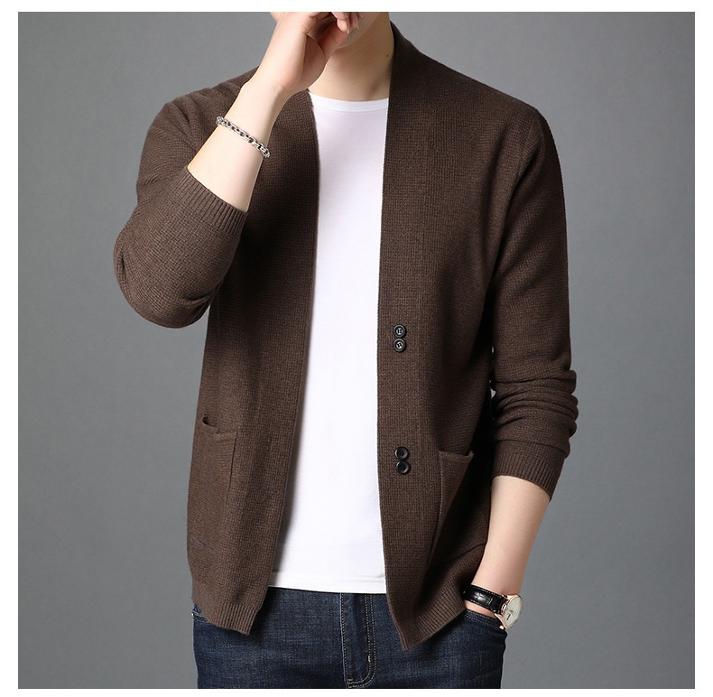Men's Open Front Buttoned Knit Cardigan Sweater