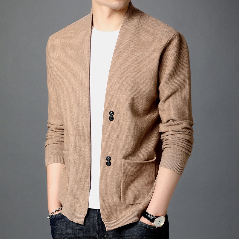 Men's Open Front Buttoned Knit Cardigan Sweater
