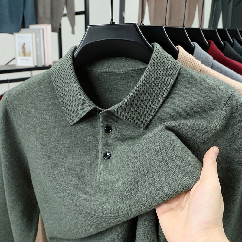 Men's Long-Sleeve Polo Shirt Sweater