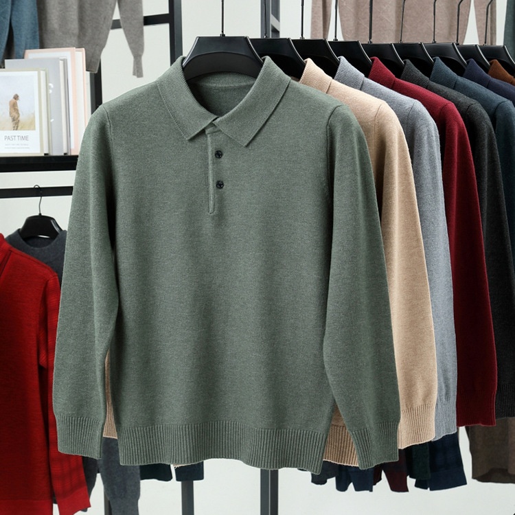 Men's Long-Sleeve Polo Shirt Sweater