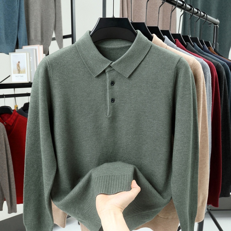 Men's Long-Sleeve Polo Shirt Sweater