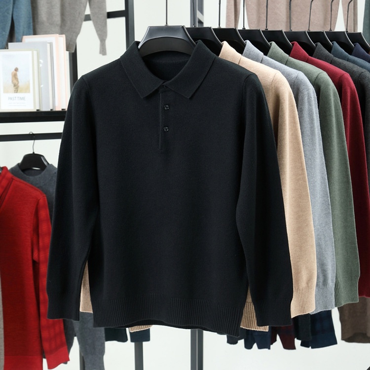 Men's Long-Sleeve Polo Shirt Sweater