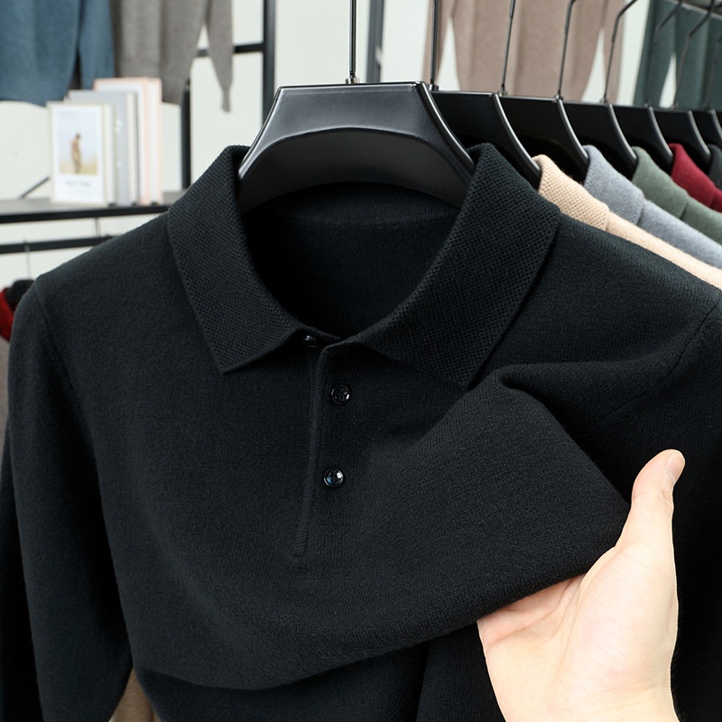 Men's Long-Sleeve Polo Shirt Sweater